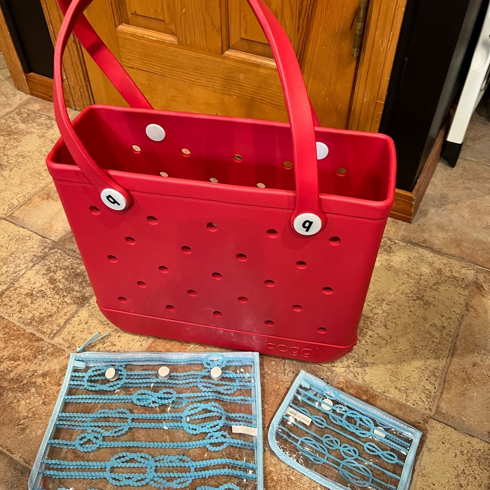 Baby Bogg Bag in red with decorative inserts.